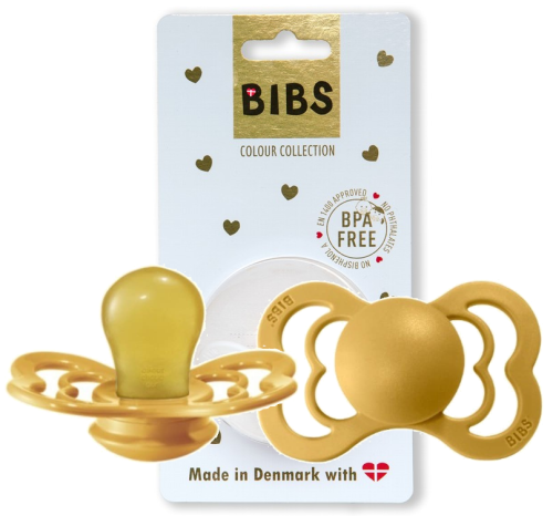 BIBS SUPREME KLIDÍCÍ CUMLÍK HEVEA 0+NÁMĚT ŽLUTÝ S