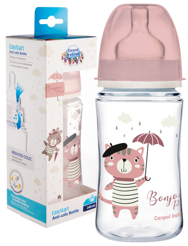 CANPOL BABIES ŠIROKÁ ANTIKOLIKOVÁ LAHEV 240ml BONJOUR 3+