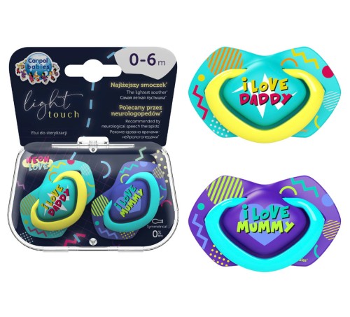 CANPOL BABIES SYMETRICKÝ PACIČEK NEON LOVE 0-6m 2ks.