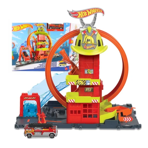 Hot Wheels Sada Hasičská stanice Superloop + Hasičský vůz