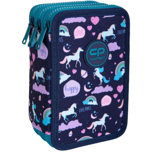 CoolPack Jumper 3 Penál 3-komorový s vybavením Šťastný jednorožec