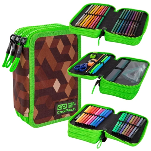 CoolPack Jumper 3 Pencil Case 3-komorový S Výbavou City Jungle Minecraft