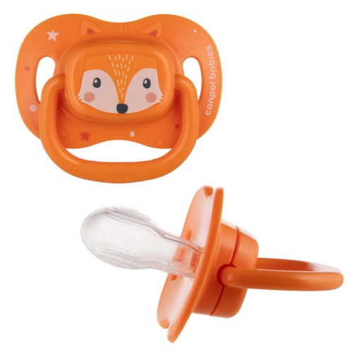 Canpol Babies Silikonová symetrická savička 0-6 m CUTE ANIMALS Oranžová