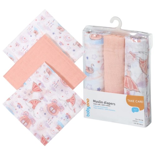 Babyono Super Měkké Bavlněné Mušelínové Plenky 3 ks 3-Balení