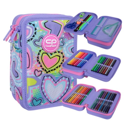 Coolpack Jumper 3 Penál S Výbavou Tříkomorový Pastelové Srdce