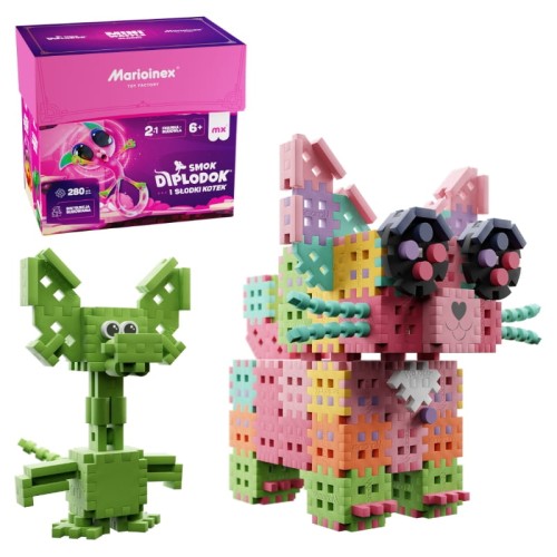 Marioinex Kostičky Mini Waffle Drak Diplodok a Sladká Kočka 280 ks.