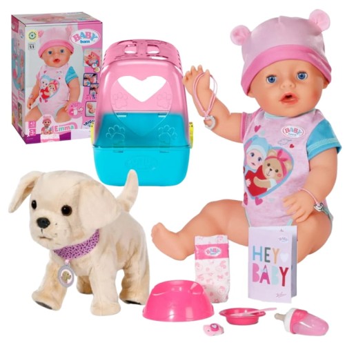 Sada Baby Born Emma Interaktivní Multifunkční Panenka + Baby Born Můj Pes Lucky se Transportérem