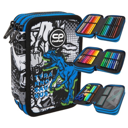 Coolpack Jumper 3 Penál S Vybavením Tříkomorový Dinosaurus T-Rex