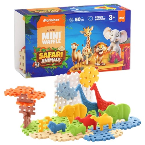 Marioinex Kostičky Mini Waffle Zvířata Safari 50 Elementů Konstrukční 3+
