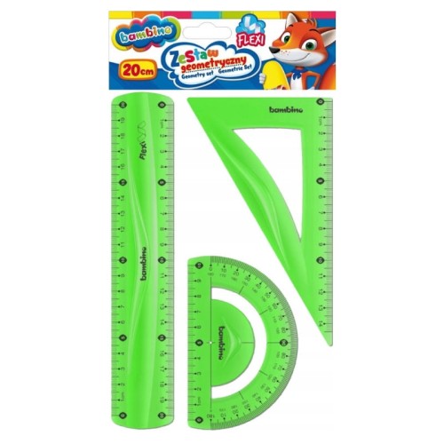 Bambino Školní geometrická sada Flexi do školy 3 ks. Pravítko 20 cm, trojúhelník, úhloměr