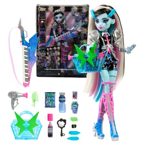 Monster High Frankie Stein Módní Panenka Elektrizující Styl Rocková Hvězda Doplňky