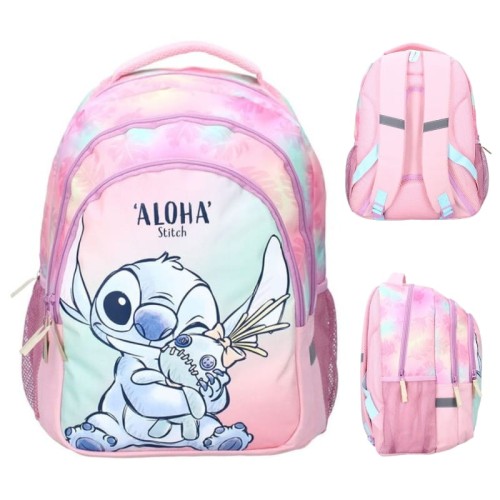 Vadobag Školní Batoh 3-Komorový Na Výlet Dětský Do Školy Stitch Wild Energy Růžový