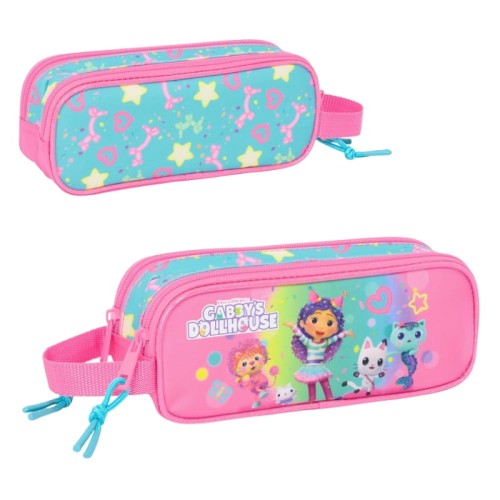 Pencil case Schulní taška Tubus Dvoukomorový Kočka Domek Gabi