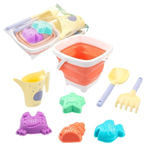 Mochtoys Skládací Kbelík Oranžový S Příslušenstvím V Tašce Konvička Lopatička Hrabičky Formičky