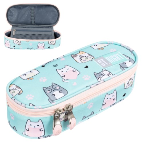 St. Right Školní pouzdro taštička s pevným víkem a vnitřní klopou na školní potřeby Charming Cats