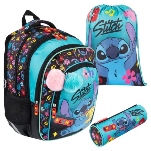 Školní set St. Majewski Large Prostorný Batoh Čtyřkomorový + Taška na Obuv Sportovní Boty + Peračník Tubus Stitch Mint Aloha