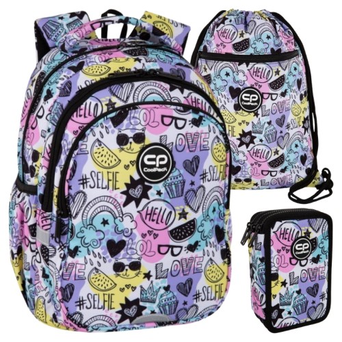Coolpack Školní Sada Batoh Tříkomorový Jerry Pencil Case Jumper 3 Trojitý Tříkomorový S Výbavou Taška Na Obuv Vert Mood