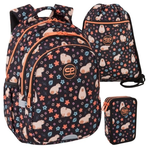 Coolpack Školní Set Batoh Tříkomorový Jerry Peračník Jumper 3 Trojitý Tříkomorový S Výbavou Taška Na Obuv Vert Capybara