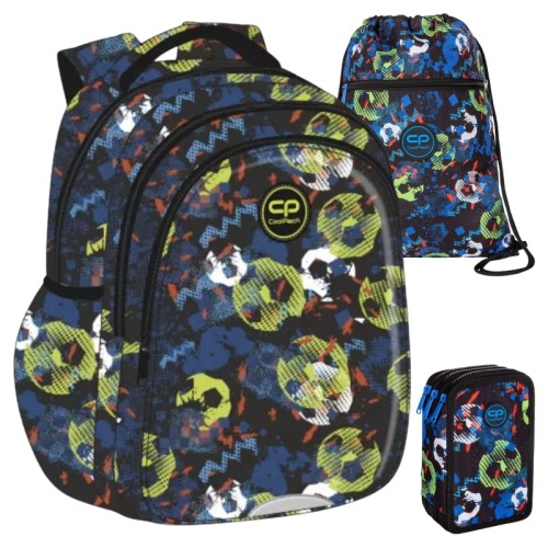 Coolpack Školní Sada Batoh Tříkomorový Jerry Pencil Case Jumper 3 Trojitý Tříkomorový S Výbavou Sportovní Taška Na Obuv Vert Fotbal Modrá