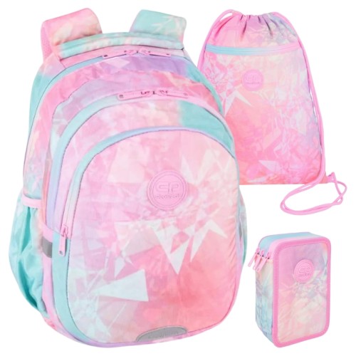 Coolpack Školní set Batoh tříkomorový Jerry Penál Jumper 3 Trojitý tříkomorový s vybavením Taška na boty obuv Vert Tie Dye