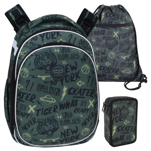Coolpack Školní Sada Batoh Dvoukapsový Turtle Penál Jumper 3 Tříkomorový Se Vybavením Sportovní Taška Na Obuv Vert Tiger