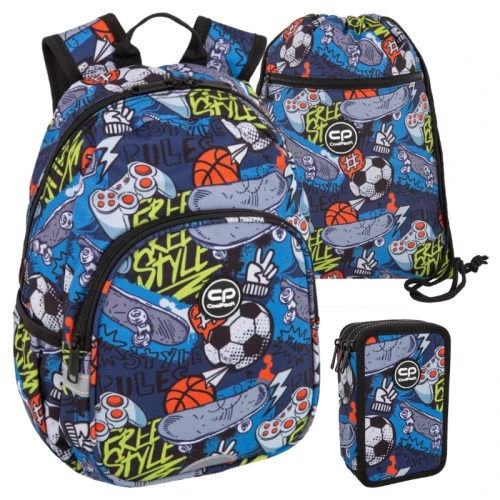 Coolpack Školní batoh Toby Malý set do školky s trojitým pouzdrem Jumper 3 s výbavou a sáčkem na obuv Vert Hobby