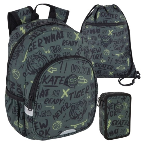 Coolpack Školní batoh Toby Malý školní set Pera Jumper 3 Tříkomorový s výbavou Taška na obuv Vert Tiger