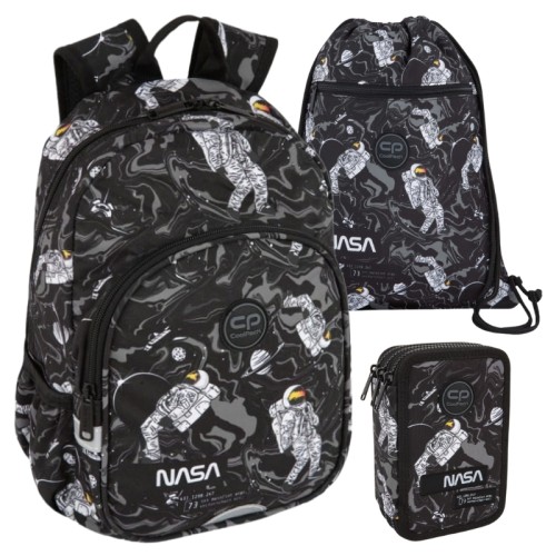 Coolpack Školní batoh Toby malý, školní set, penál Jumper 3 trojkomorový s výbavou, pytel na obuv Vert Astronaut