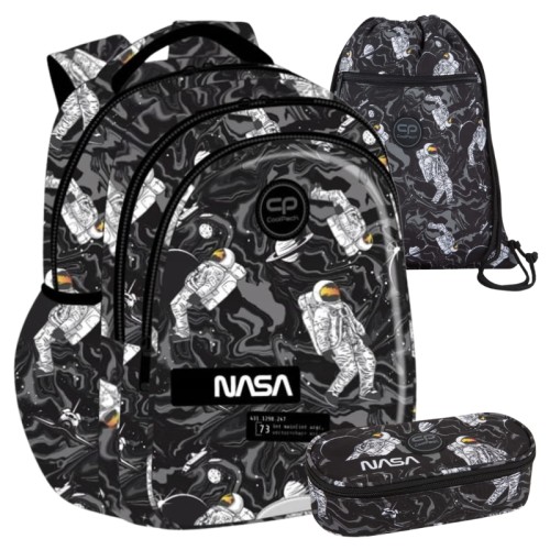 Coolpack Školní Sada Batoh Tříkomorový Jerry + Pencilcase Jednokomorový S Klapkou Campus Taštička + Sáček Na Boty Obuv Vert Astronaut