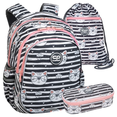 Coolpack Školní Sada Batoh Tříkomorový Jerry + Jednokomorová Peroška S Klapkou Campus Taška + Sáček Na Boty Obuv Vert Catnip