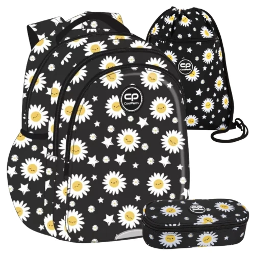 Coolpack Školní Sada Batoh Tříkomorový Jerry + Peračník Jednokomorový S Klapką Campus Taška + Vak Na Obuv Vert Daisy Black