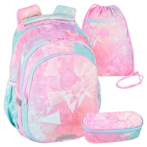 Coolpack Školní Set Batoh Tříkomorový Jerry + Jednokomorová Peněženka S Klapkou Campus Taštička + Sáček Na Obuv Vert Tie Dye