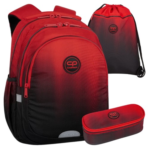 Coolpack Školní set Batoh Tříkomorový Jerry + Příruční taška Jednokomorová S Klopou Campus Taška + Sáček Na Obuv Vert Gradient Cranberry