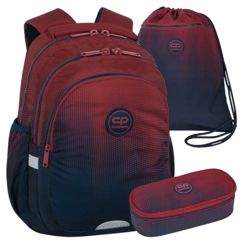Coolpack Školní set Batoh tříkomorový Jerry + Jednokomorová peněženka s klopou Campus Taštička + Sáček na obuv Vert Gradient Costa