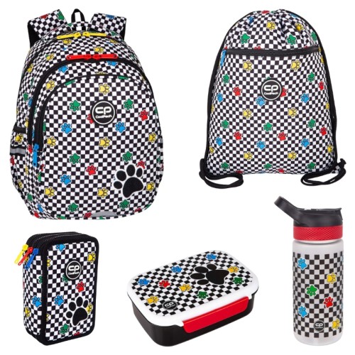 Coolpack Školní set 5v1 Batoh Tři komory Jerry + Penál Jumper 3 Trojitý Tři komory S vybavením + Sáček na obuv Vert + Láhev Bibby + Snídaňový box Lunchbox Catch Me