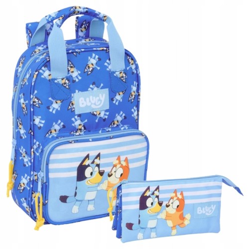 Sada Safta Malý Dětský Batoh S Úchyty + Trojitý Penál Bluey