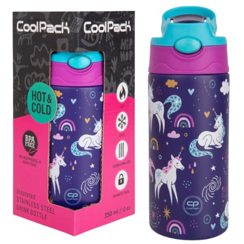 Coolpack Bono Termos Lahvička Termo s Brčkem a Držákem Mrs Unicorn Jednorožci 350 ml
