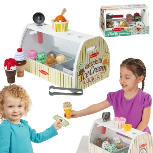 Melissa & Doug Dřevěná hračka Sada Scoop & Serve Zmrzlina Zmrzlinářství 28 kusů 3+