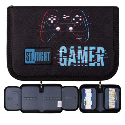 OUTLET! St. Right Školní Penál Dvoukapsový Pouzdro Na Školní Potřeby Blue Gamer