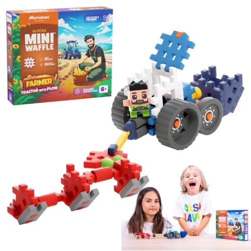 Marioinex Mini Waflové Kostičky Stavebnice Farmář Traktor S Pluhy 50 Elementů