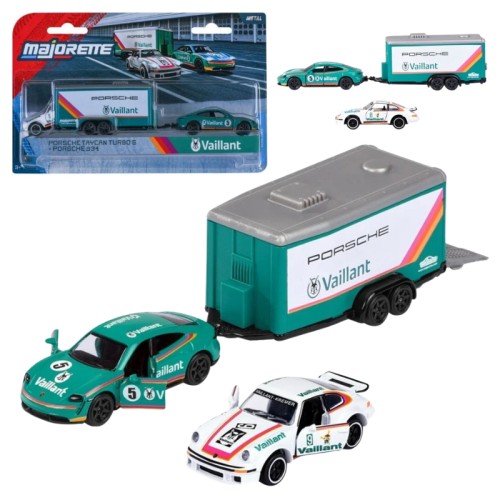 Majorette Racing Deluxe Sada 2 Vozidel + Přívěs Autíček Porsche Taycan Turbo S + Porsche 934
