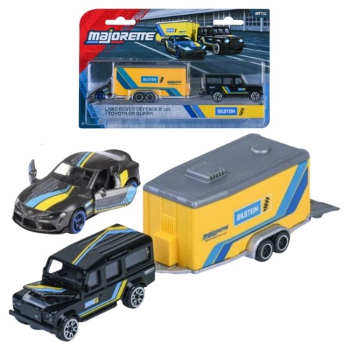 Majorette Racing Deluxe Sada 2 Vozidel + Přívěs Autíček Land Rover Defender 110 + Toyota GR Supra