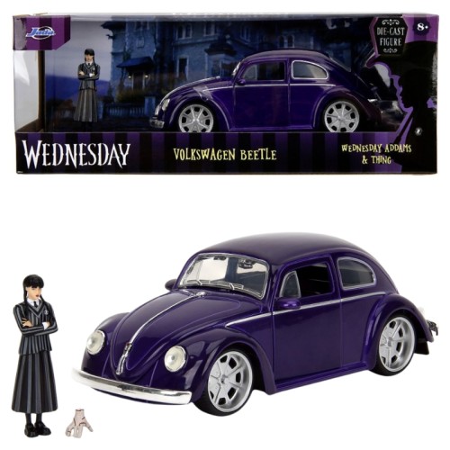 Jada VW Beetle Středa Addamsová Auto Vozidlo Model 1:24 Kovová Figurka Rukojeť
