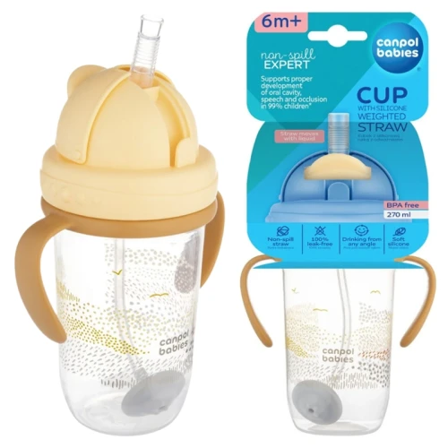 Canpol Babies Hrnek Netekoucí Pro Děti s Trubičkou a Závažím Žlutý 270 ml