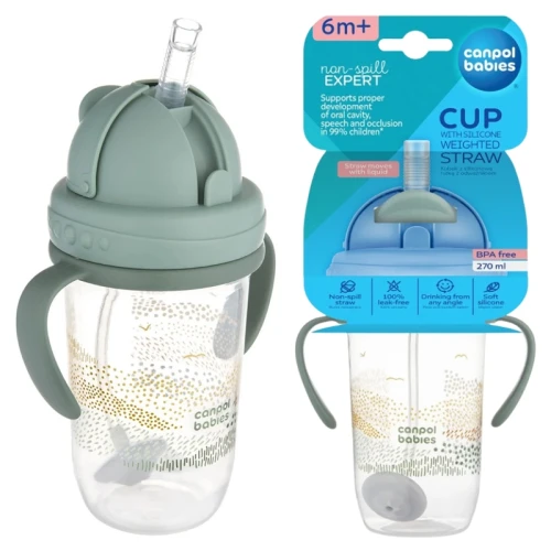 Canpol Babies Hrneček Nepřekapávací pro Děti s Brčkem a Závažím Zelený 270 ml