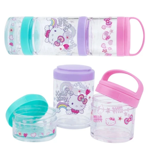 Hello Kitty Úložný box na svačiny Pink Snackbox Lunchbox tříkomorový 10 ml, 60 ml a 150 ml