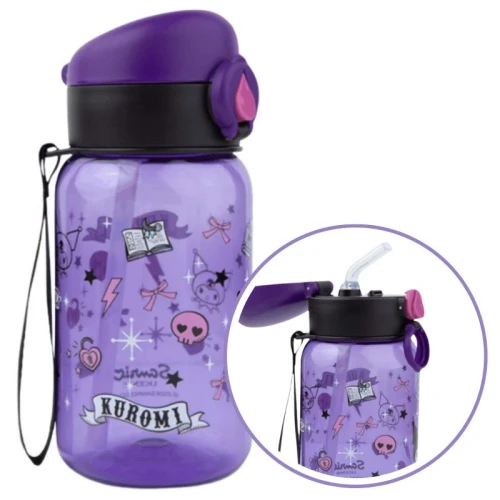 Kuromi Hugo Dětská láhev 500 ml Fialová láhev se slamkou hrnek
