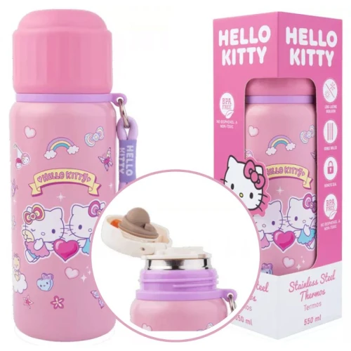Hello Kitty Kovová láhev Termos pro děti Termo láhev Růžová 550 ml