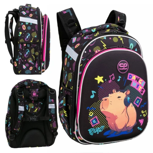Coolpack Turtle Prostorný Školní Batoh Mládežnický Pevný Černý Kapibara