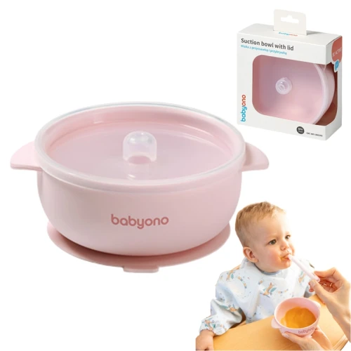 Babyono Silikonová Miska Pro Děti S Přísavkou A Víčkem Růžová